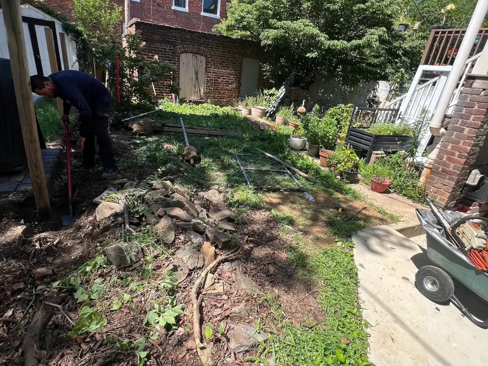 Existing backyard and garden before patio preparation